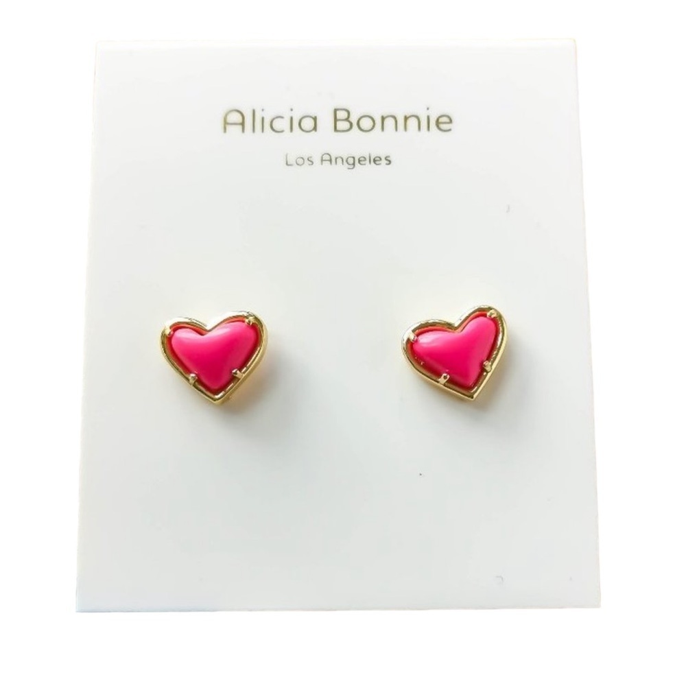 Alicia Bonnie Magenta Hot Pink Magnesite Love Heart Stud Earrings Gold 38$